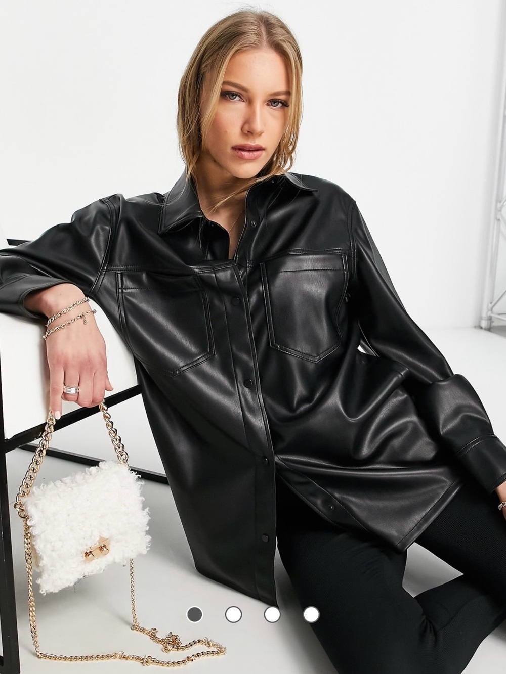 Topshop Black Faux Leather Shirt Jacket